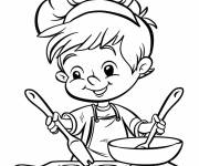 Coloriage L'enfant pr&eacute;parant un plat d&eacute;licieux