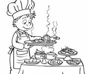 Coloriage Le Chef apporte le repas