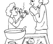 Coloriage Maman a pr&eacute;pare un repas d&eacute;licieux