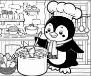 Coloriage Pingouin chef de cuisine