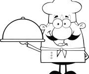Coloriage Un chef tenant un plateau