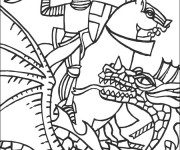 Coloriage Bataille entre chevalier et Dragon