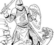 Coloriage Chevalier et Dragon dessin à télécharger