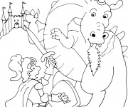 Coloriage Chevalier et Dragon devant le château