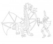 Coloriage Chevalier et Dragon se combattent