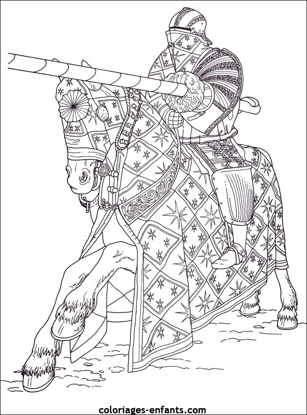 Coloriage Chevalier pendant le tournoi de châteaufort