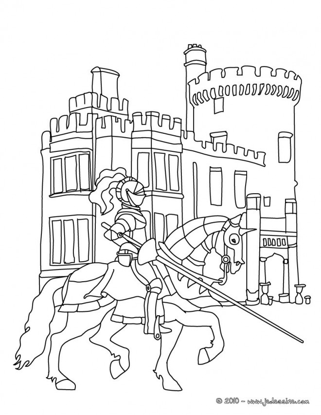 Coloriage et dessins gratuits Chevalier près de son château à imprimer