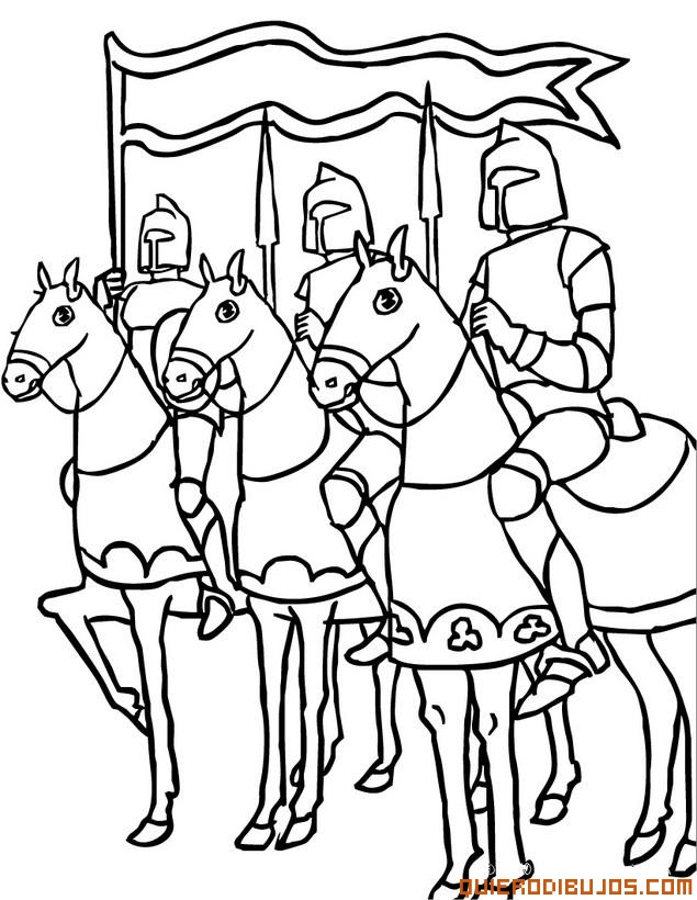 Coloriage et dessins gratuits Des chevalier sur leurs chevaux à imprimer