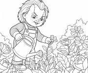 Coloriage Chucky arose les fleurs