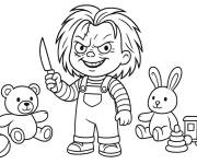 Coloriage Chucky avec des poup&eacute;e en peluche