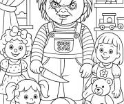 Coloriage Chucky avec des poup&eacute;es dans sa chambre