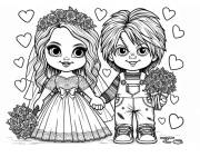 Coloriage Chucky avec sa belle femme pendant leur mariage