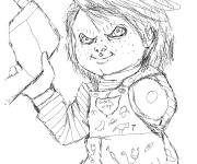 Coloriage Chucky avec son arme