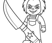 Coloriage Chucky avec un gros couteau