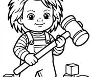 Coloriage Chucky brandit son gros marteau