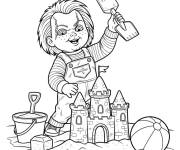 Coloriage Chucky construit un ch&acirc;teau de sable