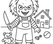 Coloriage Chucky devant la maison