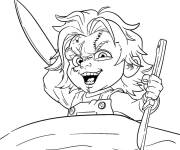 Coloriage Chucky en attaquant en rigolant