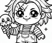Coloriage Chucky en mangeant de la glace
