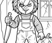 Coloriage Chucky ensanglant&eacute; dans des ombres inqui&eacute;tantes