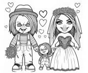 Coloriage Chucky et Tiffany avec leur b&eacute;b&eacute;