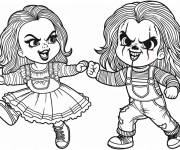Coloriage Chucky et Tiffany en dansant