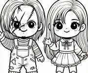 Coloriage Chucky et Tiffany kawaii