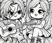 Coloriage Chucky joue au guitare