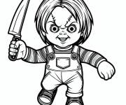 Coloriage Chucky porte son couteau et pr&ecirc;t pour l'action