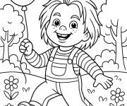 Coloriage Chucky se balade en tenant un ballon