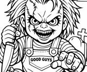 Coloriage Chucky terrifiant montre ses dents ac&eacute;r&eacute;es