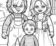 Coloriage Chucky Tiffany et leur enfant poup&eacute;e