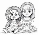 Coloriage Deux poup&eacute;es Chucky et Tiffany
