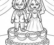 Coloriage G&acirc;teau de mariage de Chucky et Tiffany