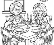 Coloriage La famille de Chucky et Tiffany d&icirc;ne
