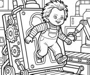 Coloriage La poup&eacute;e Chucky sort de la machine