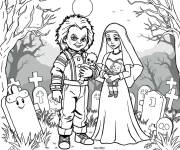 Coloriage Mariage de Chucky dans la cimeti&egrave;re