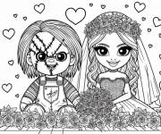 Coloriage Mariage des amoureux Chucky et Tiffany