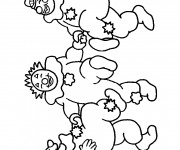 Coloriage Trois clowns dansent