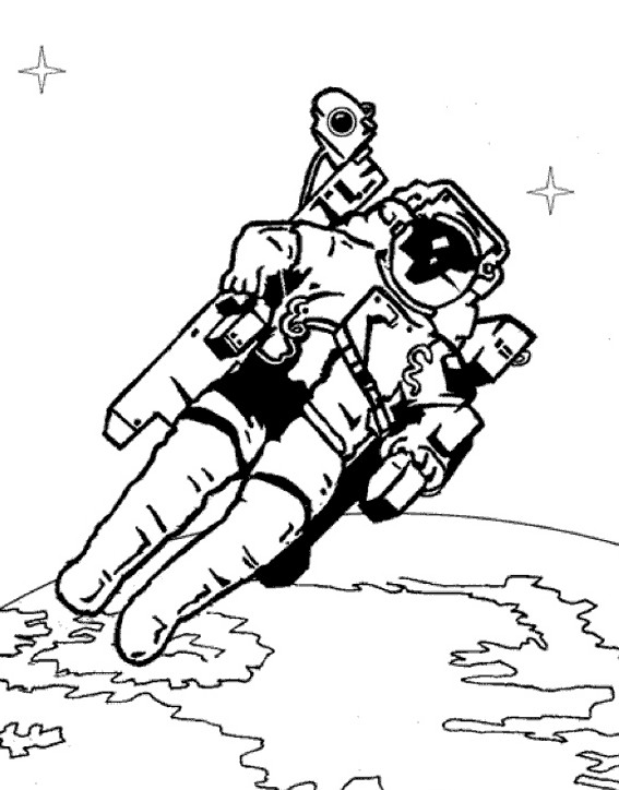 Coloriage et dessins gratuits Cosmonaute américain et planète terre à imprimer