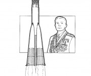 Coloriage Cosmonaute avec grade et fusée