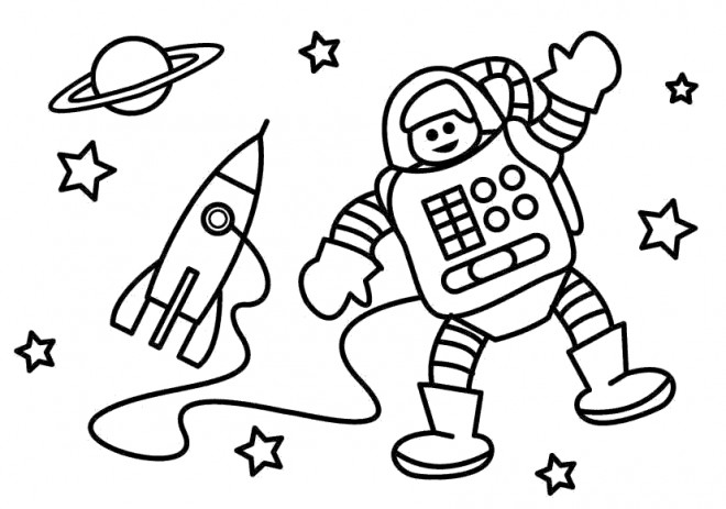 Coloriage et dessins gratuits Cosmonaute et fusée dans l'espace à imprimer