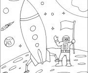 Coloriage Cosmonaute sur la lune dessin enfant