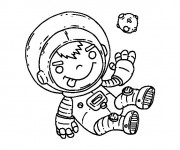 Coloriage Le petit garçon Cosmonaute découvre  les planètes