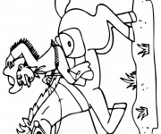 Coloriage Cowboy &agrave; cheval se prom&egrave;ne