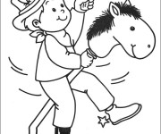 Coloriage Enfant entrain de jouer Cowboy