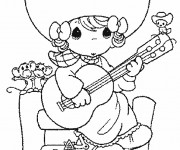 Coloriage Une petite Cowgirl joue de la guitare