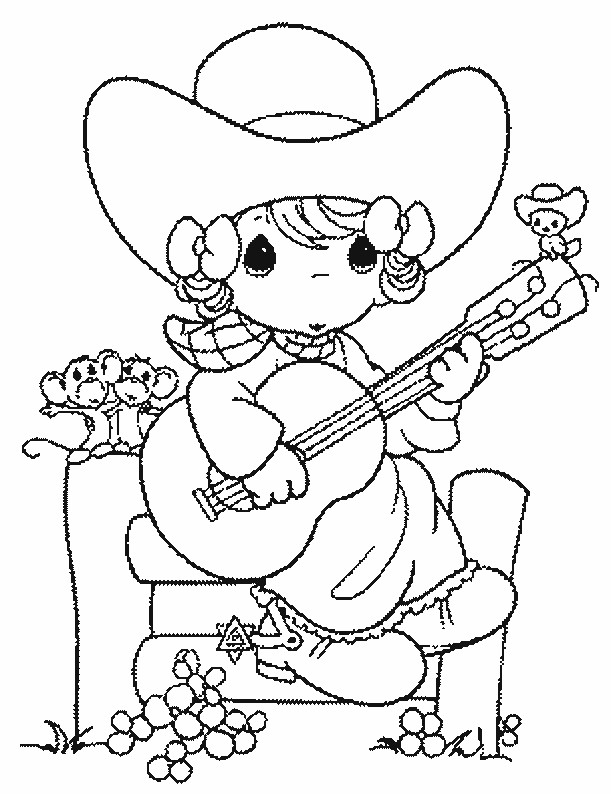 Coloriage et dessins gratuits Une petite Cowgirl joue de la guitare à imprimer