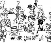 Coloriage Cuisinier et gâteau d'anniversaire