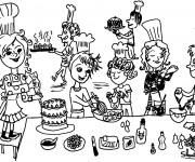 Coloriage Cuisinier et g&acirc;teau d'anniversaire